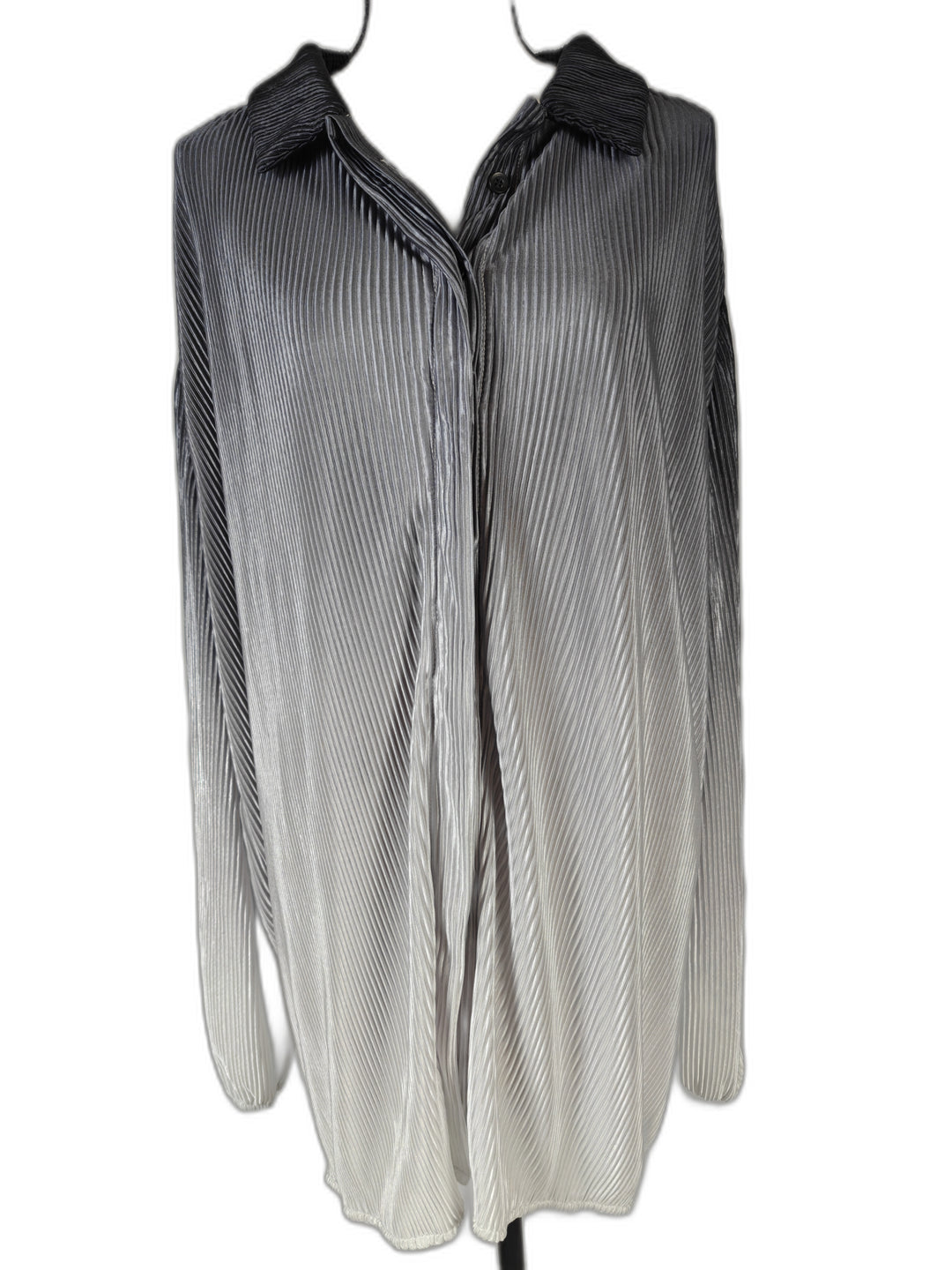 Women Akira Pleated Button Down Tunic Blouse Black Gray White XL