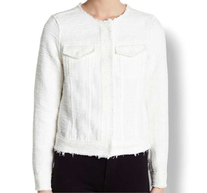 Catherine Malandrino White Tweed Frayed Blazer Jacket Size S NWT Preppy