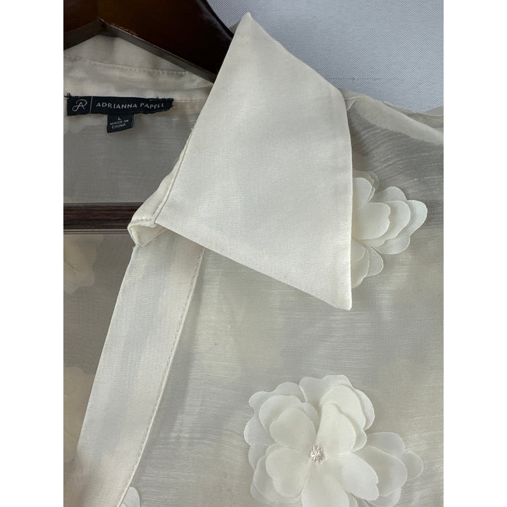 Women’s Adrianna Papell Cream Sheer Floral Appliqué Blouse Size L