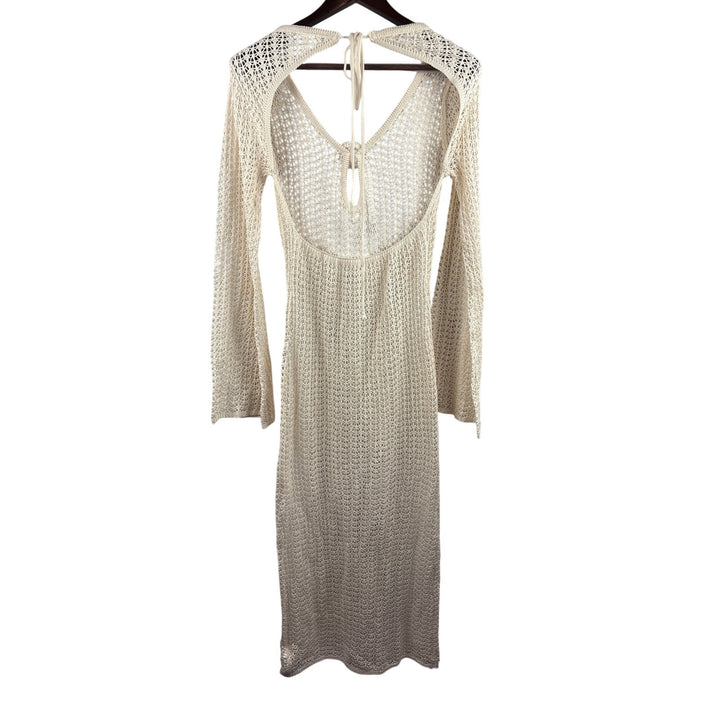 Women’s Commense Medium Knit Cream Long Sleeve Maxi Coverup Dress