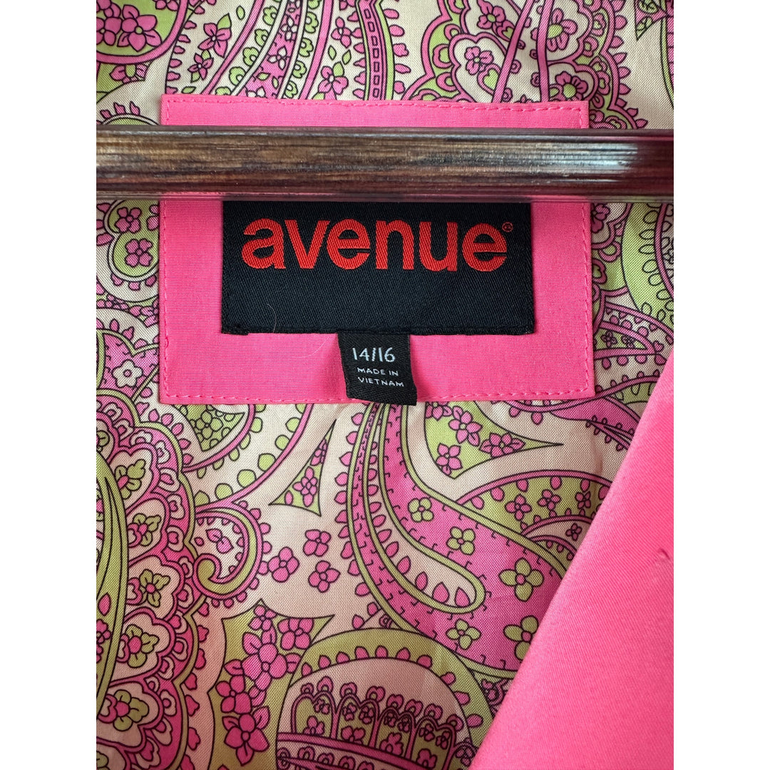 Women’s Avenue Pink Trench Coat Paisley Lining Size 14/16