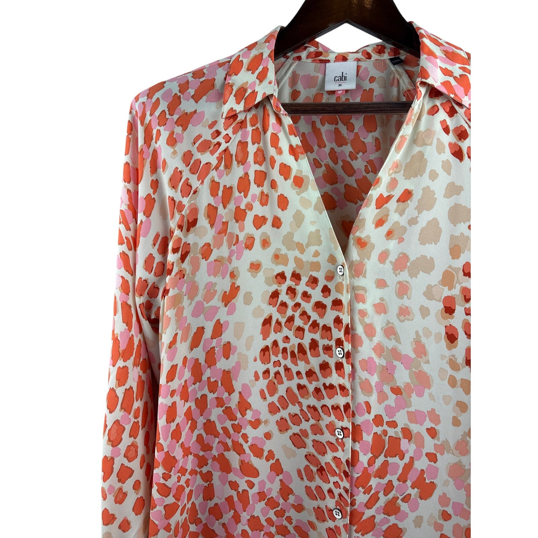 Women’s CAbi Medium White Blouse w/ Orange Animal Print