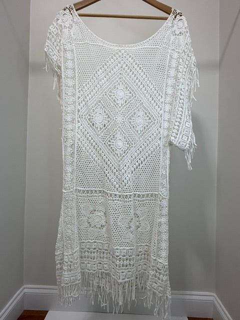 CUPSHE White Crochet Embroidered Fringe Swim Cover Up One Size