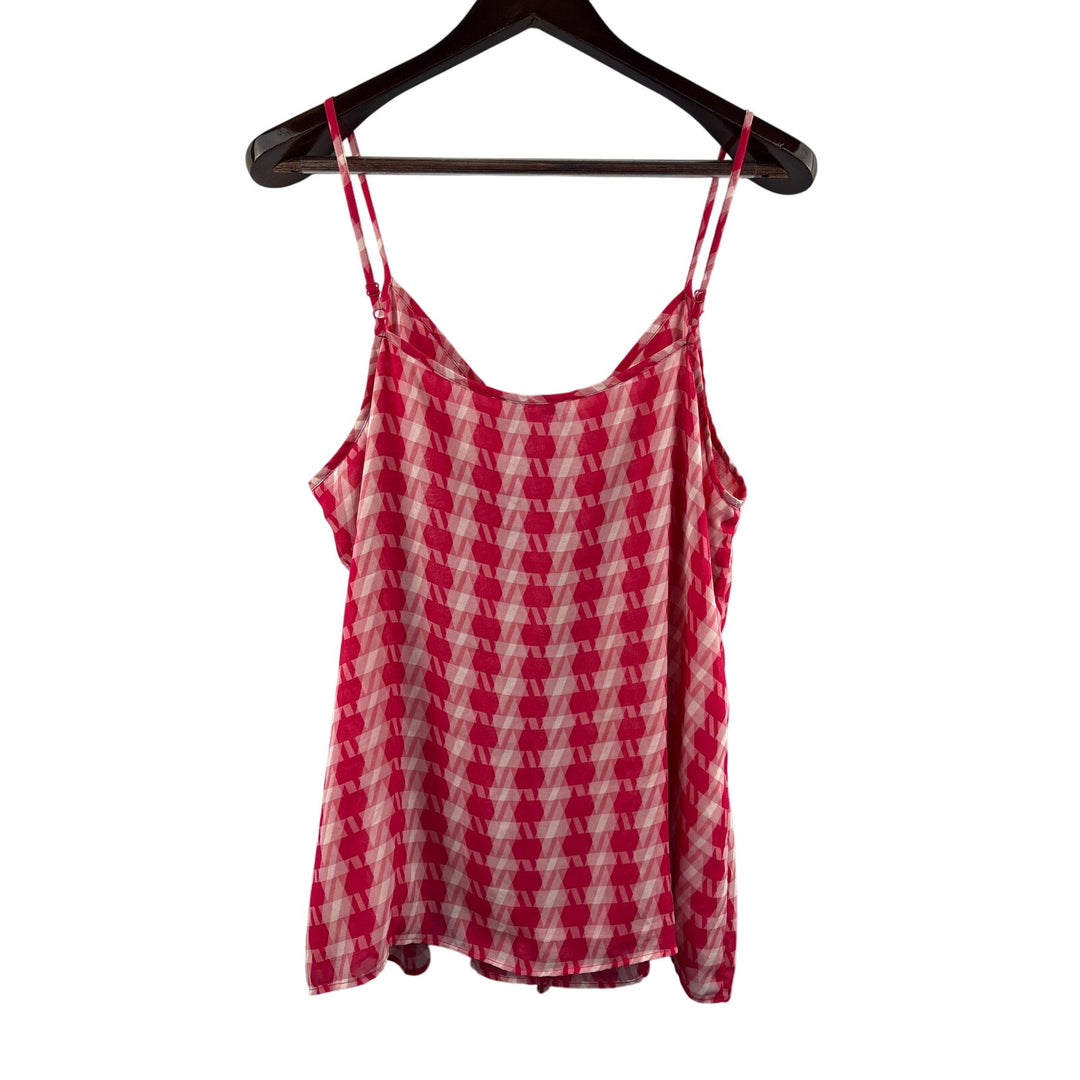 Women’s Cabi XL Pinkish Red & White Patterned Sleeveless Blouse