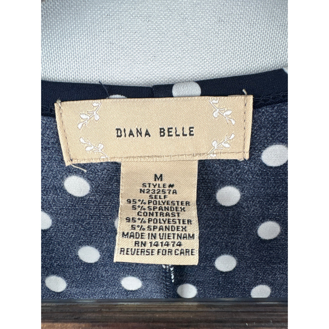 Women’s Diana Belle Medium Navy Sleeveless Blouse w/ White Polka Dots