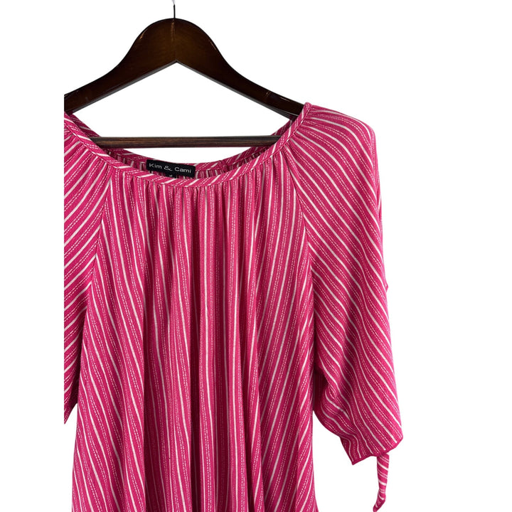 Women’s Kim & Cami Medium Pink 3/4 Sleeve Blouse w/ White Stripes