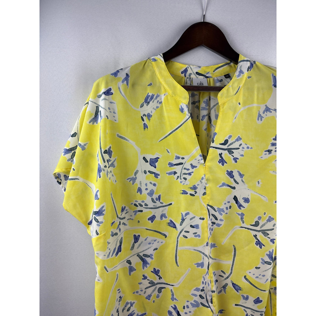 Women’s Cabi XL Yellow Short Sleeve Blouse w/ White Florals