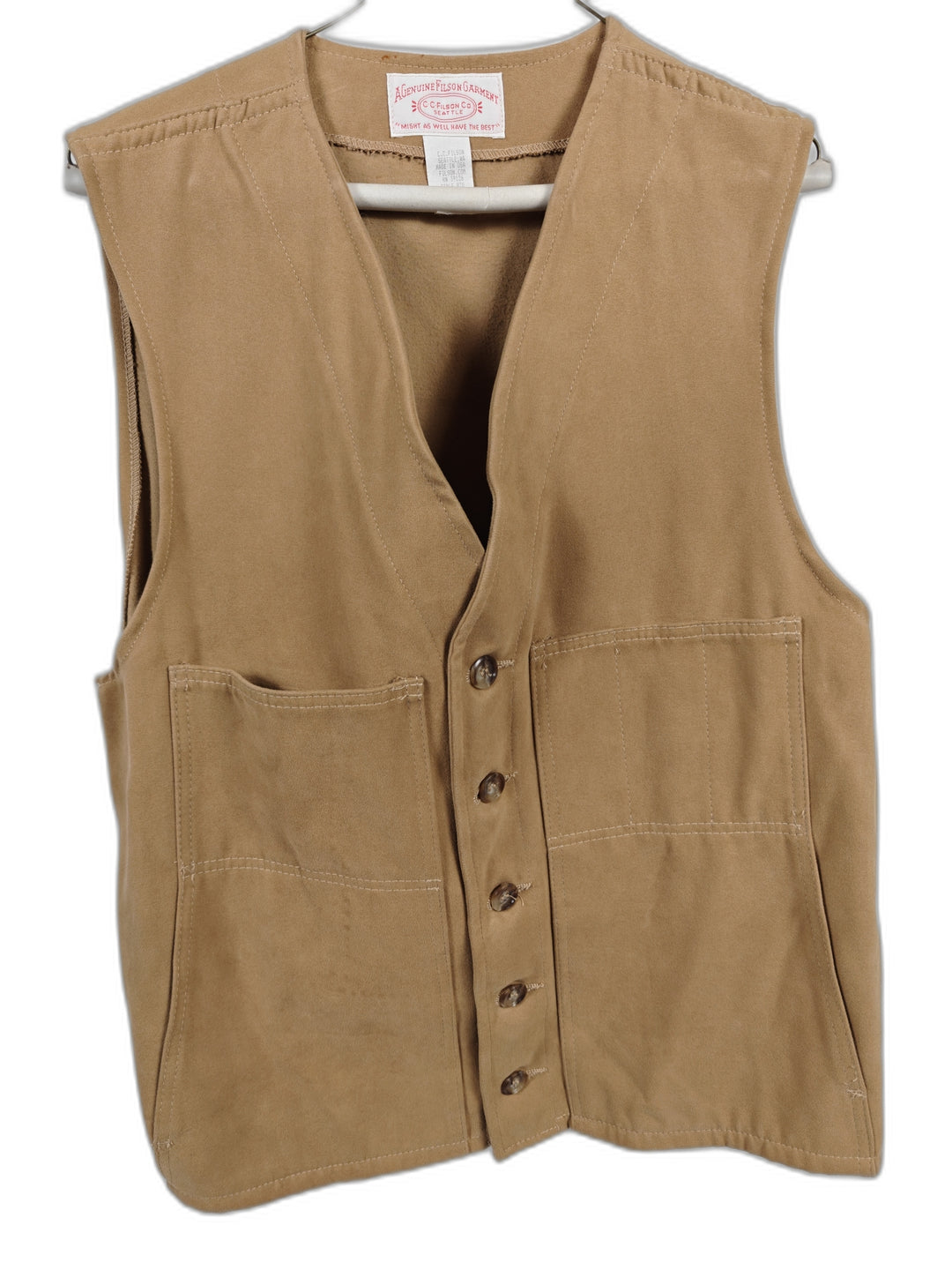 Classic Mens Filson Moleskin Cotton Vest Tan Button Front