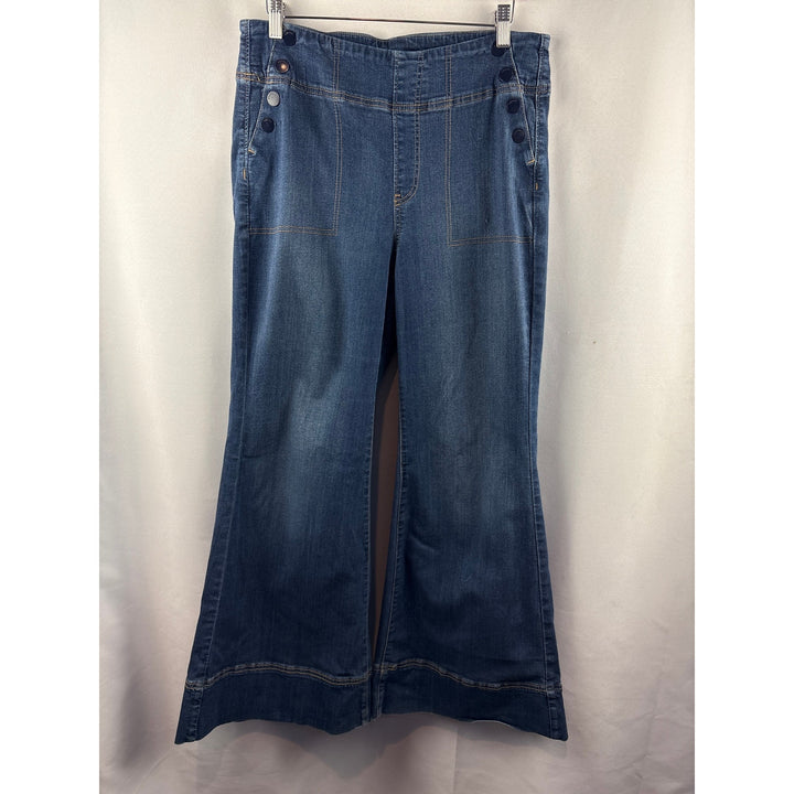 Women’s Chico’s Size 10 Dark Blue Wide Leg Jeans w/ Button Detail