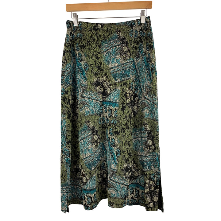 Notations Petite Stretch Midi Skirt PM Multicolor Floral Paisley Pattern Rayon Polyester