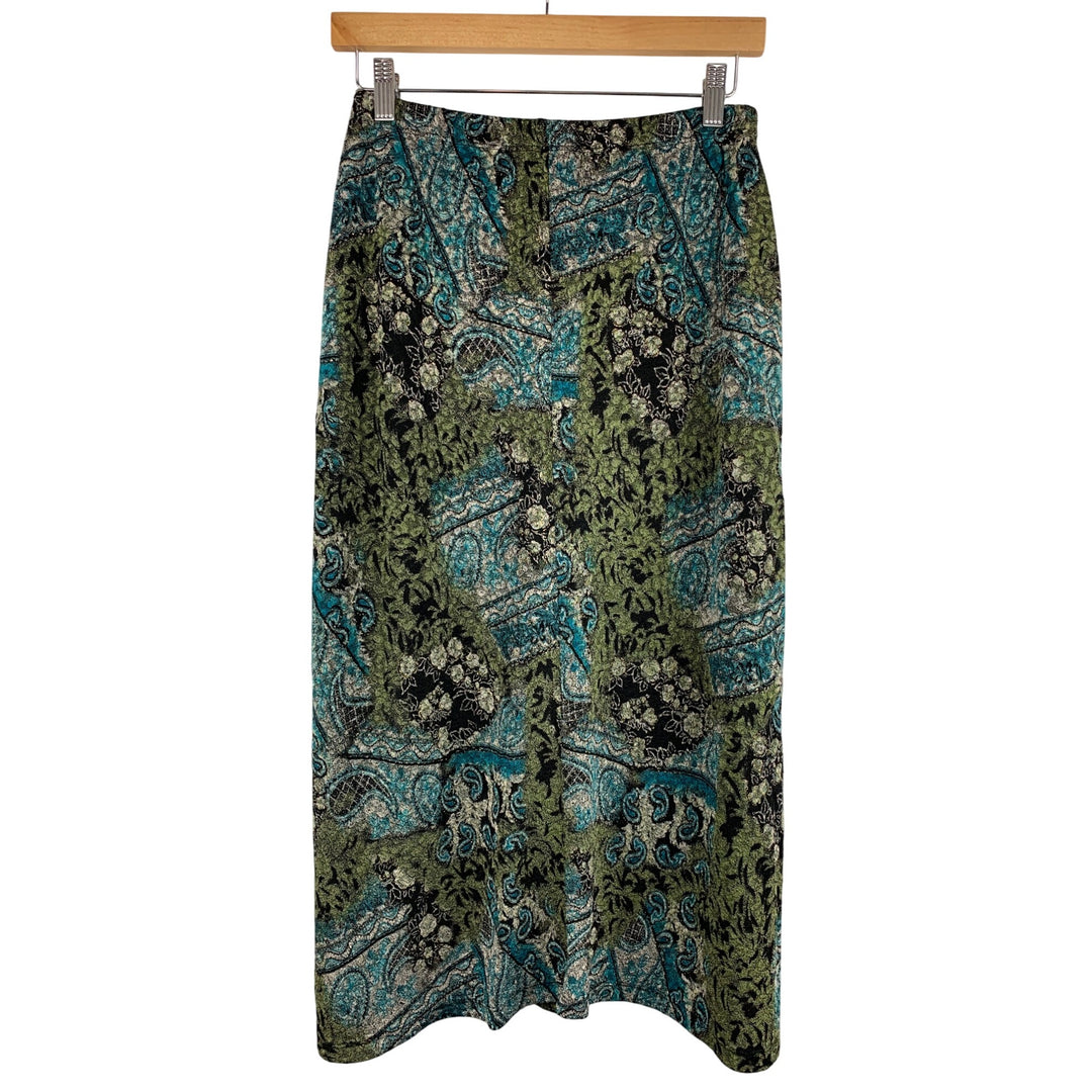 Notations Petite Stretch Midi Skirt PM Multicolor Floral Paisley Pattern Rayon Polyester