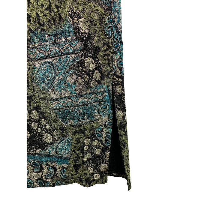 Notations Petite Stretch Midi Skirt PM Multicolor Floral Paisley Pattern Rayon Polyester