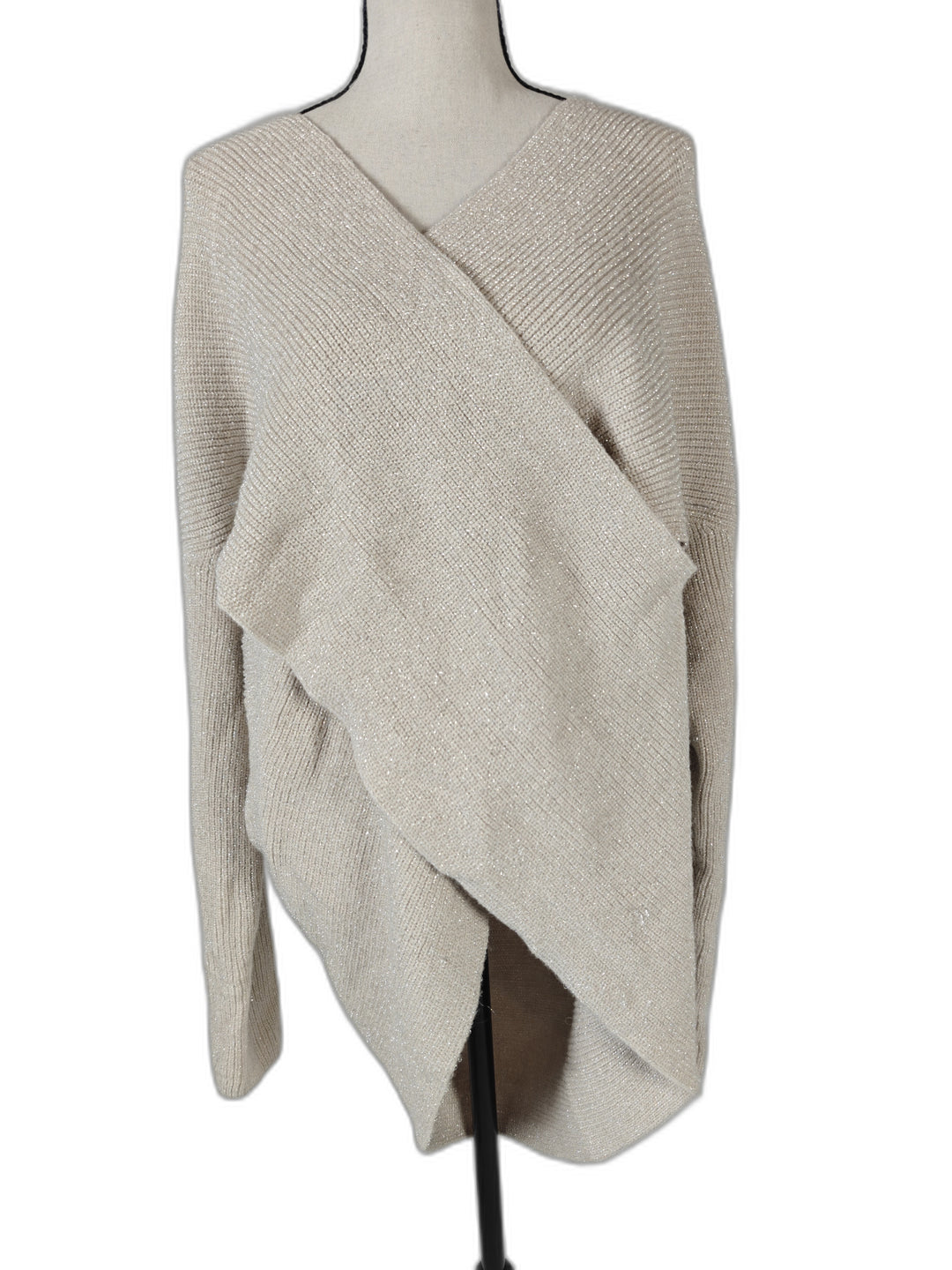 Womens Ann Taylor Wrap Sweater Ivory Metallic XL