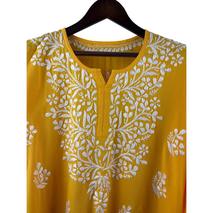 Women’s Handmade XL Orange Long Sleeve Blouse w/ White Embroidery