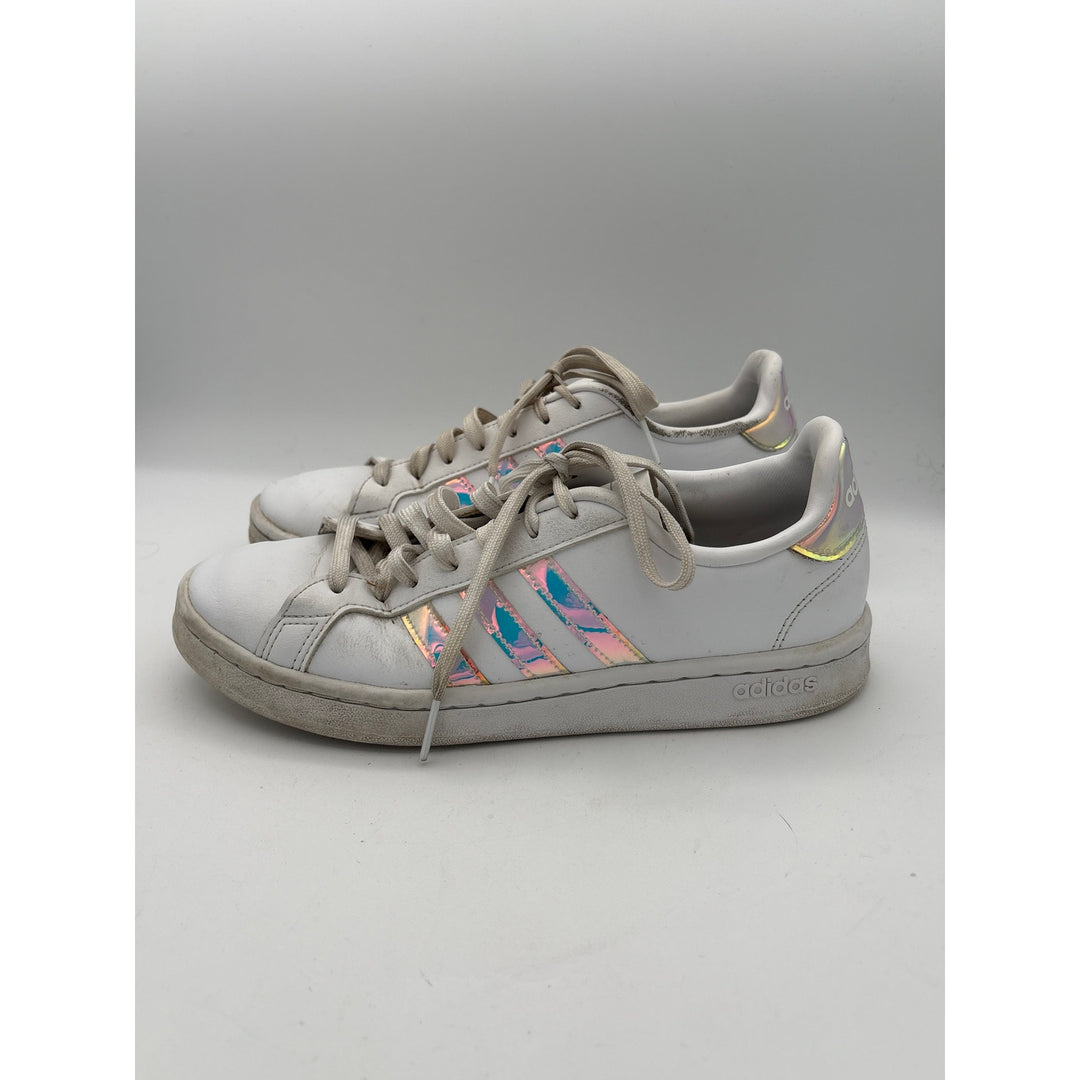 Women’s Adidas Size 7.5 White Tennis Shoes w/ Holographic Accents
