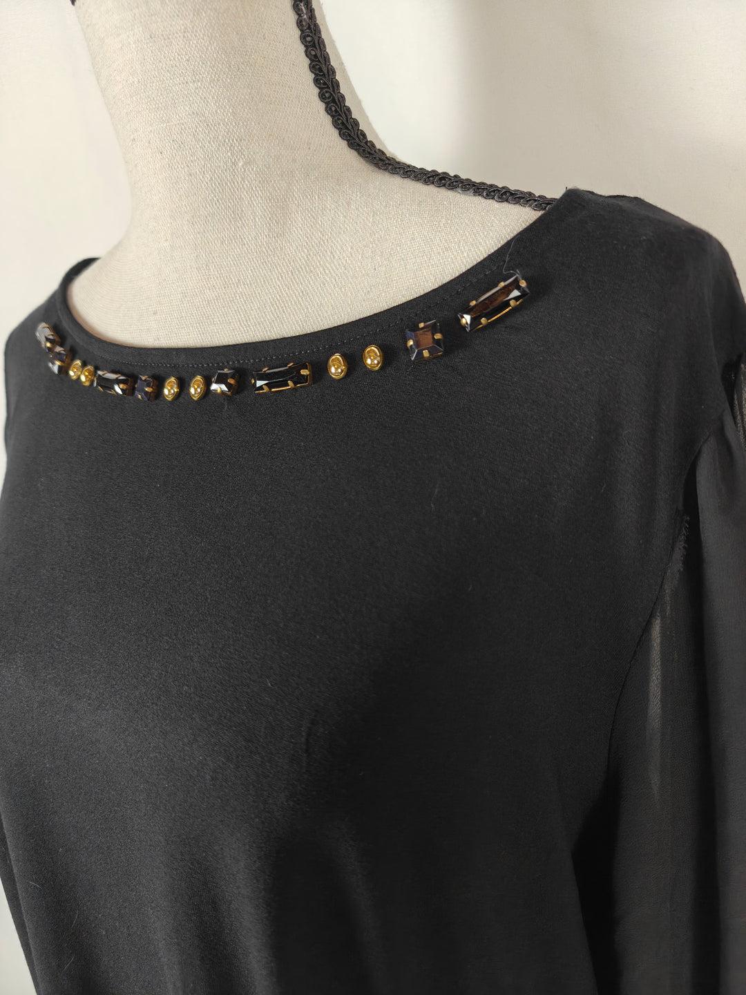 Womens Vince Camuto Embellished Blouse Black Size 2X NWT