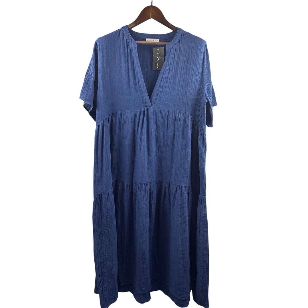 Women’s R. Vivimos XL Navy Blue Short Sleeve Maxi Dress