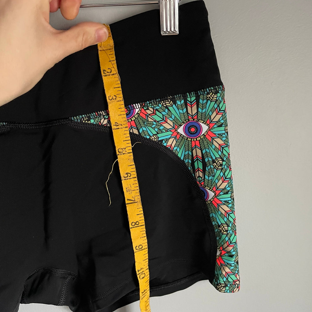 Mara Hoffman Black Spandex Athletic Shorts Boho Eyes Running Pilates sz Medium