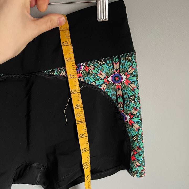 Mara Hoffman Black Spandex Athletic Shorts Boho Eyes Running Pilates sz Medium