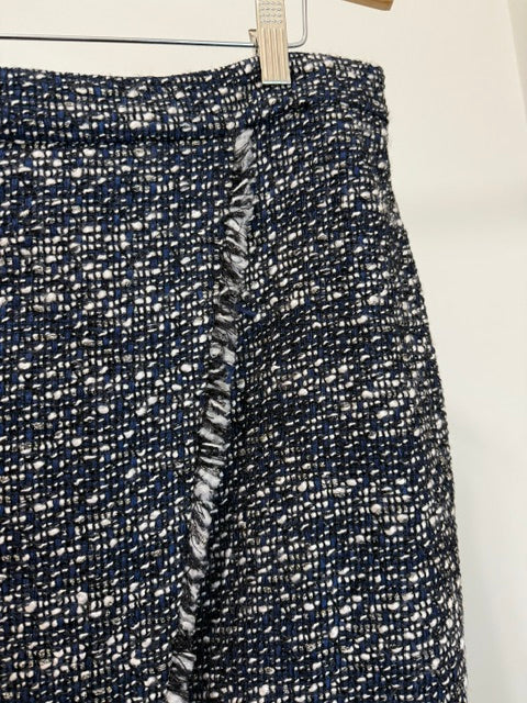 J.Crew Tweed Asymmetrical Wrap Pencil Skirt Navy White Sz10