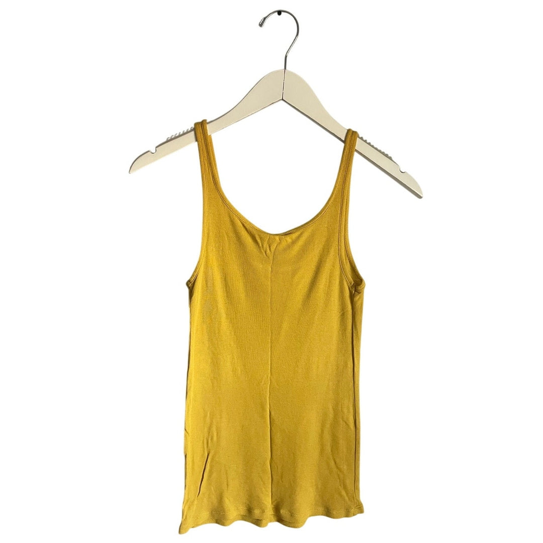 Lucky Brand Yellow Ribbed Tank Top size Small Boho Retro 70s Twee Funky Basic