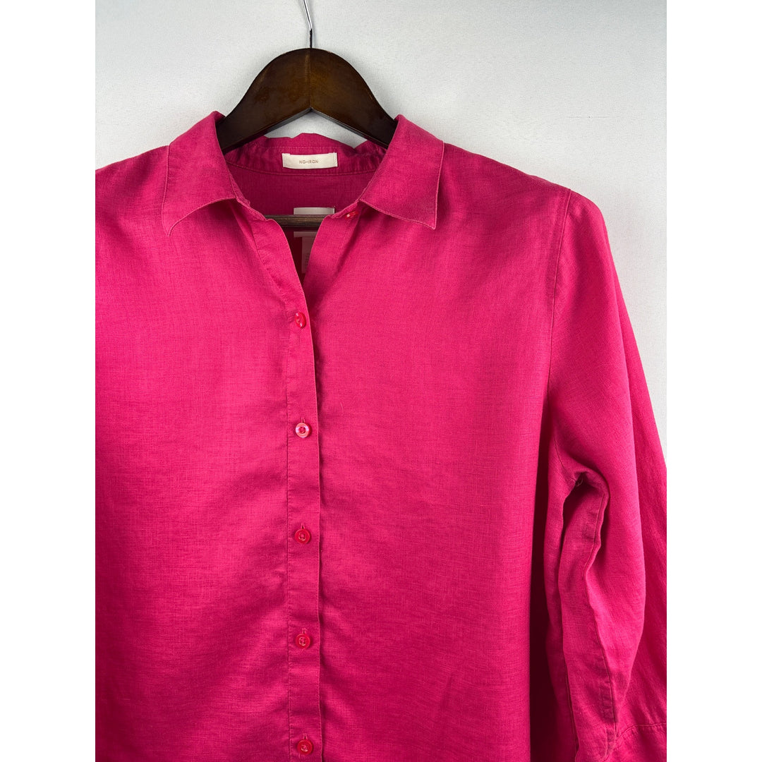 Women’s Chico’s Size 1 100% Linen Hot Pink Button Uo Blouse