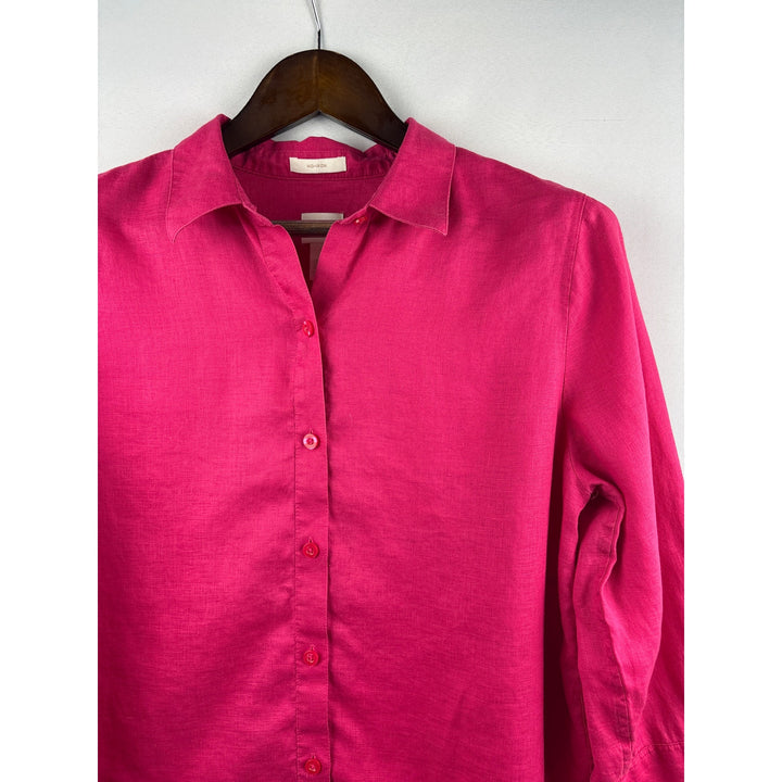 Women’s Chico’s Size 1 100% Linen Hot Pink Button Uo Blouse