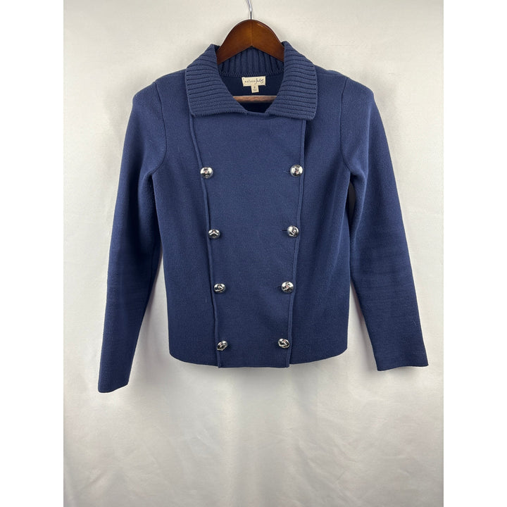 Women’s Maison Jules Small Navy Blue Double Breasted Short PeaCoat Sweater