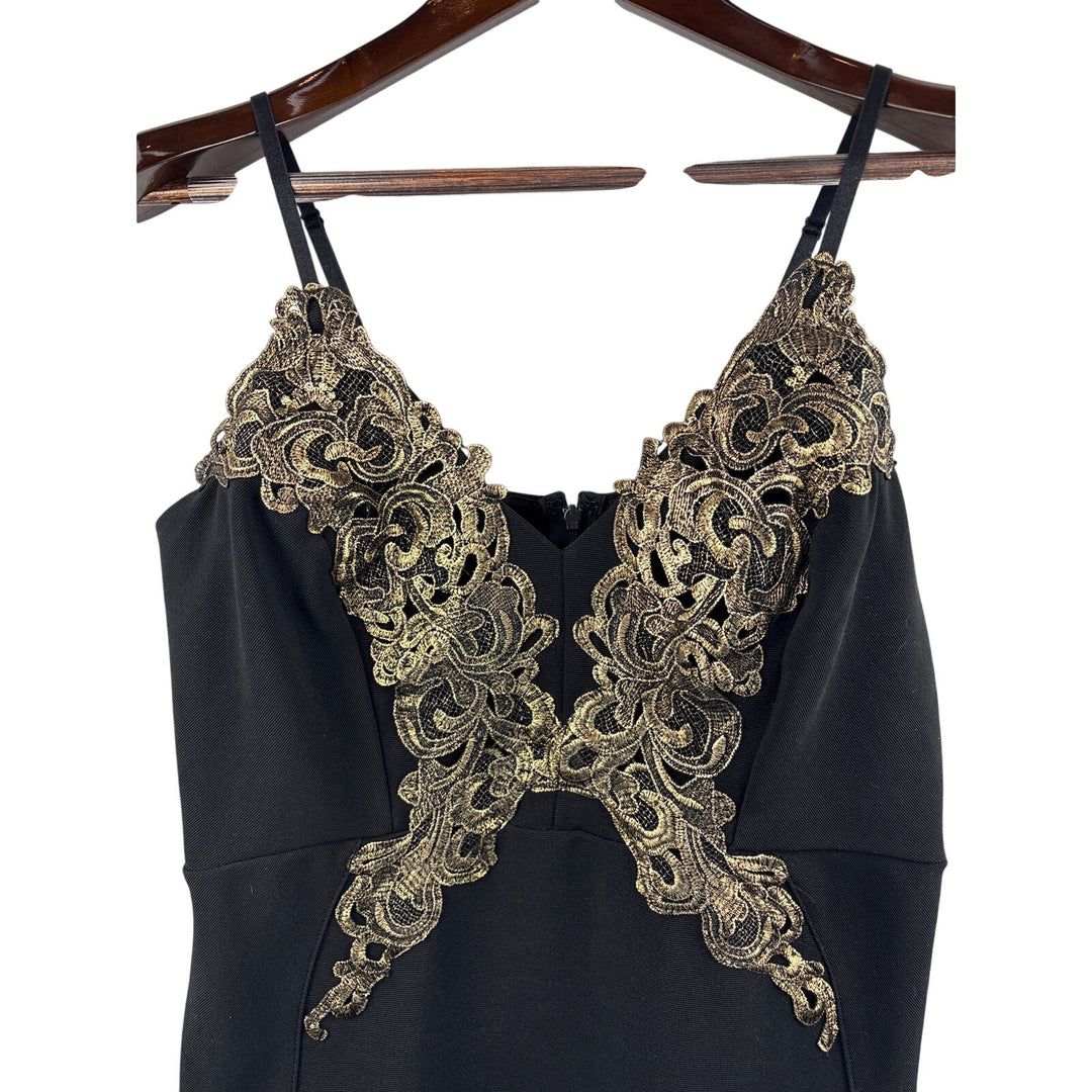 Women’s Lipsy London Size 10 Black w/ Gold Lace Mini Pencil Dress
