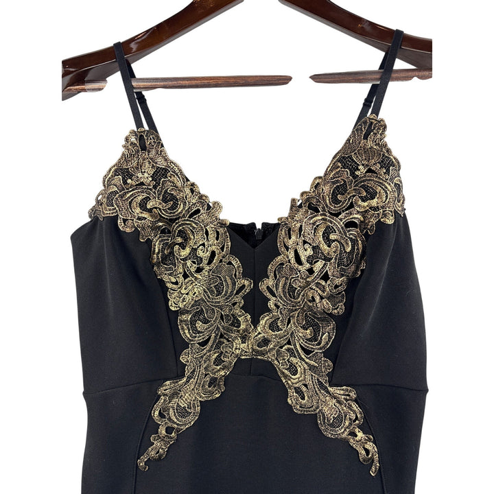 Women’s Lipsy London Size 10 Black w/ Gold Lace Mini Pencil Dress