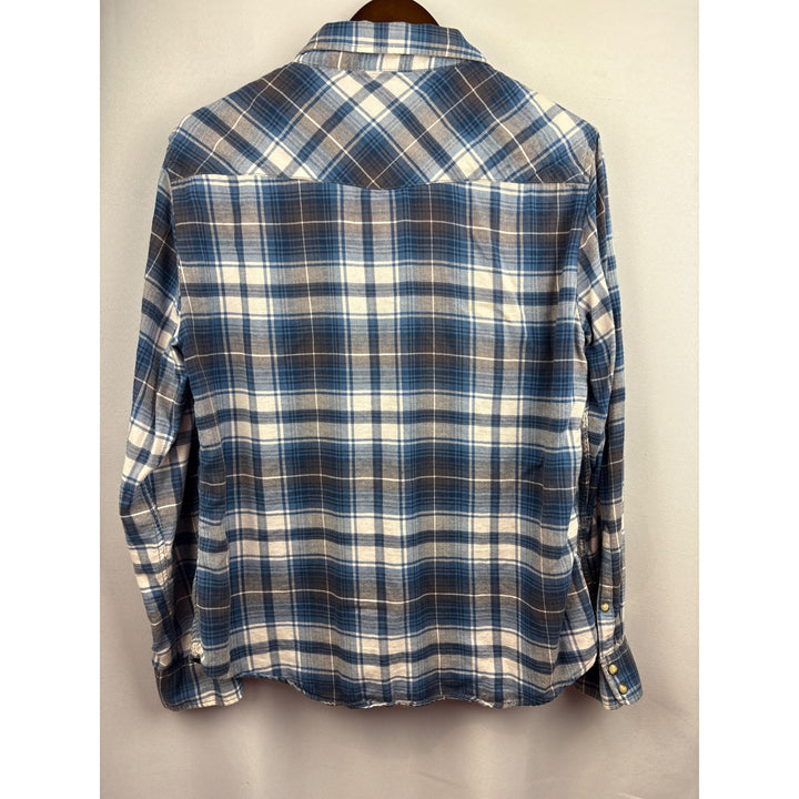 Women’s Jach’s Girlfriend Large Blue & White Plaid Flannel with Snap Buttons