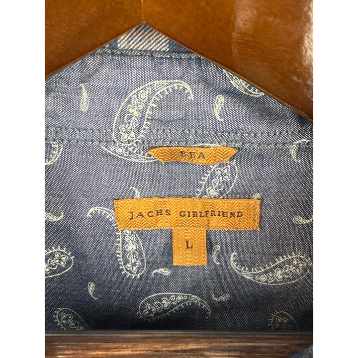 Women’s Jach’s Girlfriend Large Blue & White Plaid Flannel with Snap Buttons
