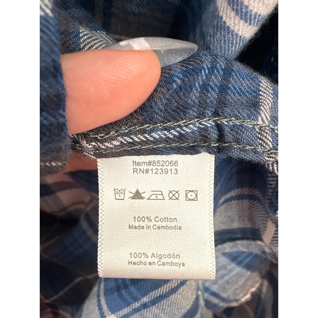 Women’s Jach’s Girlfriend Large Blue & White Plaid Flannel with Snap Buttons
