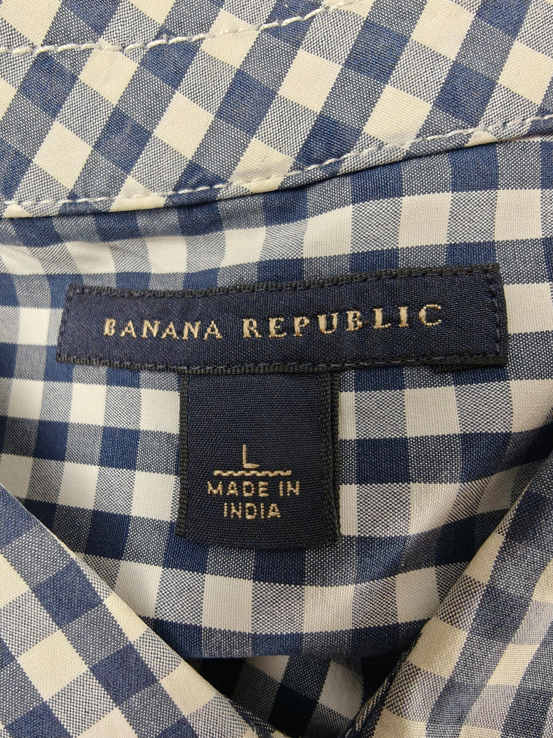 Men’s Banana Republic Dress Shirt Navy White Gingham Large