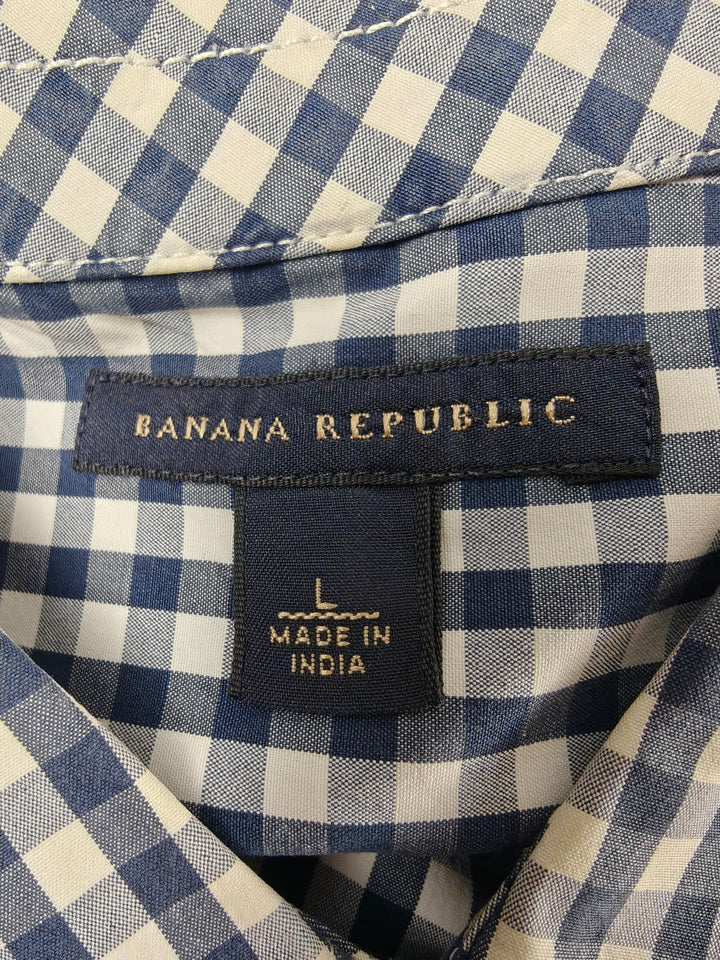 Men’s Banana Republic Dress Shirt Navy White Gingham Large