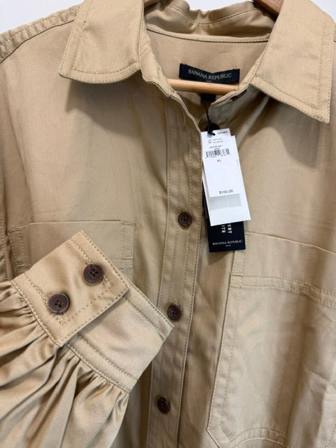 Banana Republic Camel Belted Cotton Blend Shirt Dress SzXL NWT