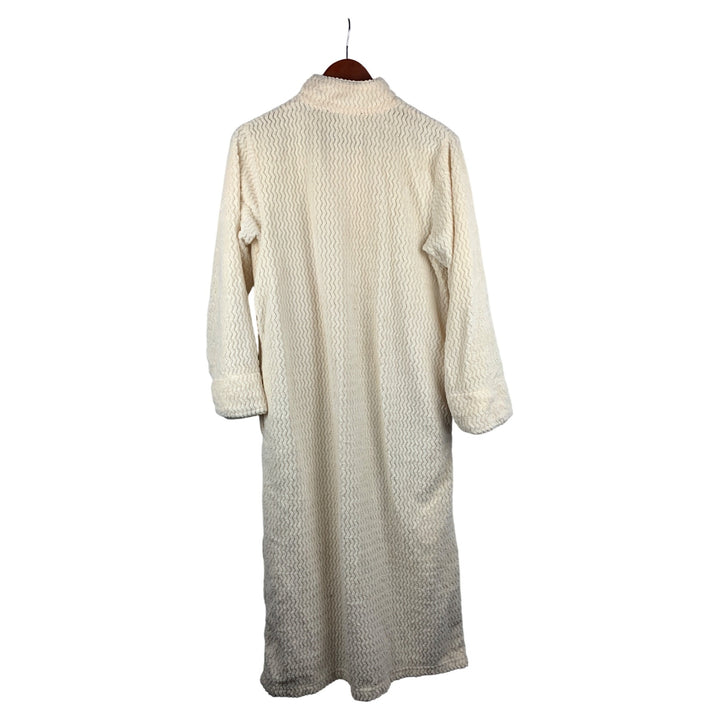 Stan Herman XS Cream Full Zip Long Robe With Textured Pattern