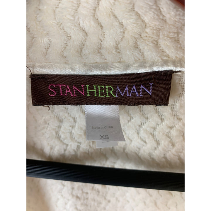 Stan Herman XS Cream Full Zip Long Robe With Textured Pattern
