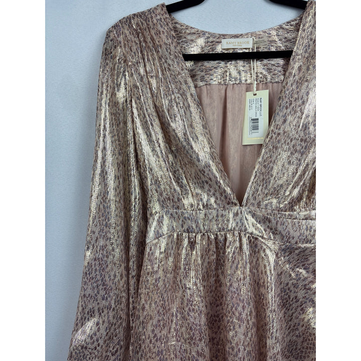 Women’s Ramy Brook Silk Gold Scale Printed Wrap Style Dress Sz 4