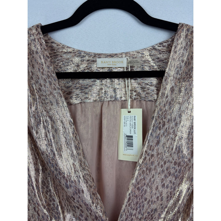Women’s Ramy Brook Silk Gold Scale Printed Wrap Style Dress Sz 4