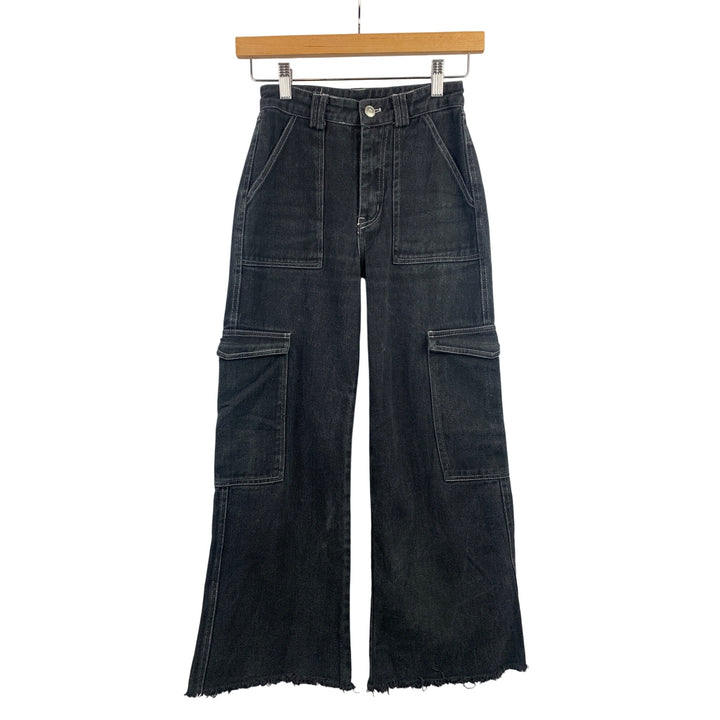 Women’s Altered State Vintage Black Distressed Wide Leg Cargo Jeans Size XS