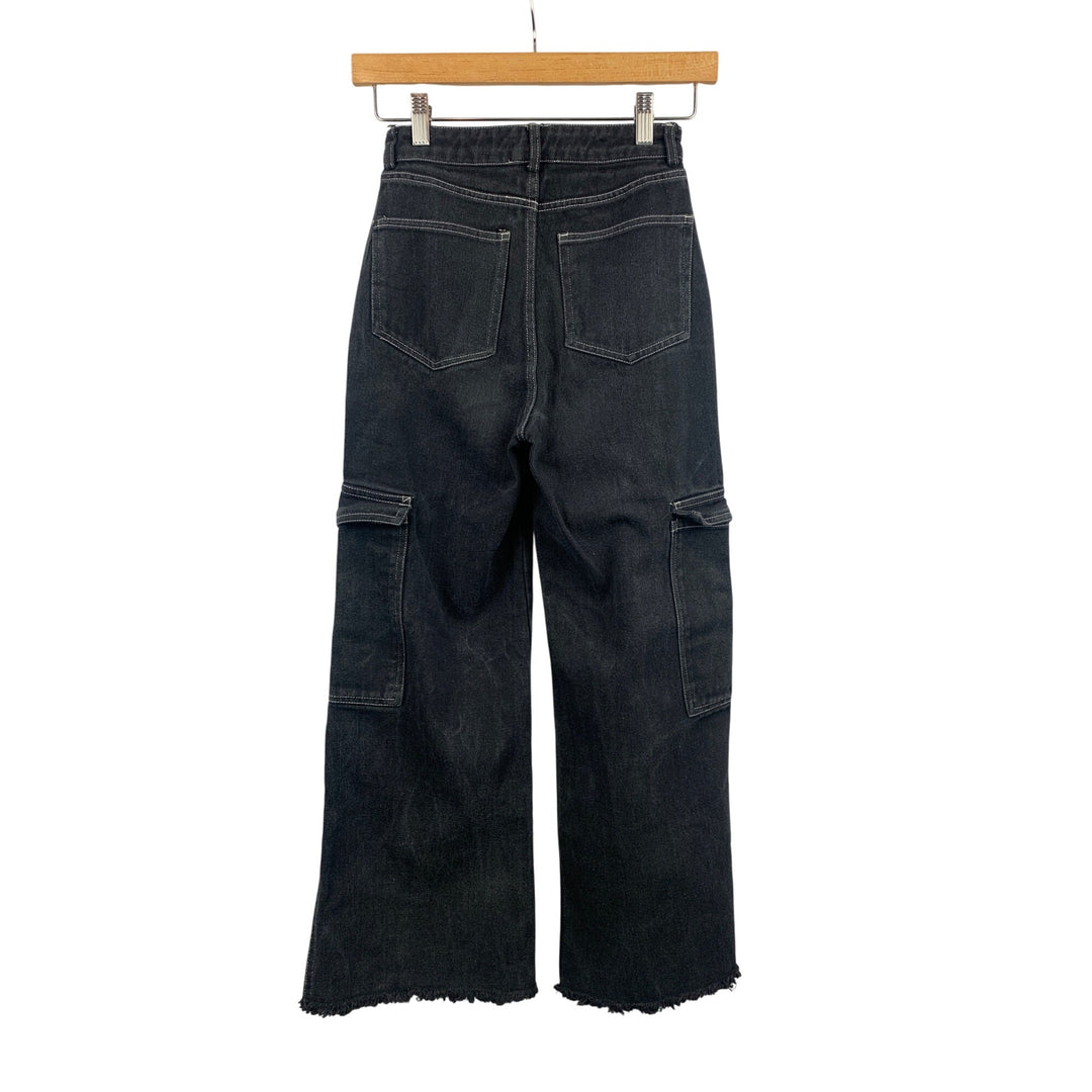 Women’s Altered State Vintage Black Distressed Wide Leg Cargo Jeans Size XS