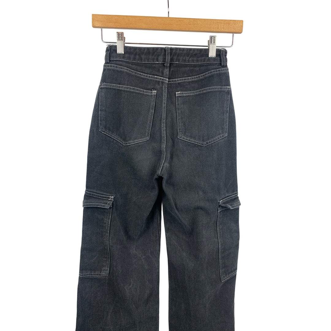 Women’s Altered State Vintage Black Distressed Wide Leg Cargo Jeans Size XS