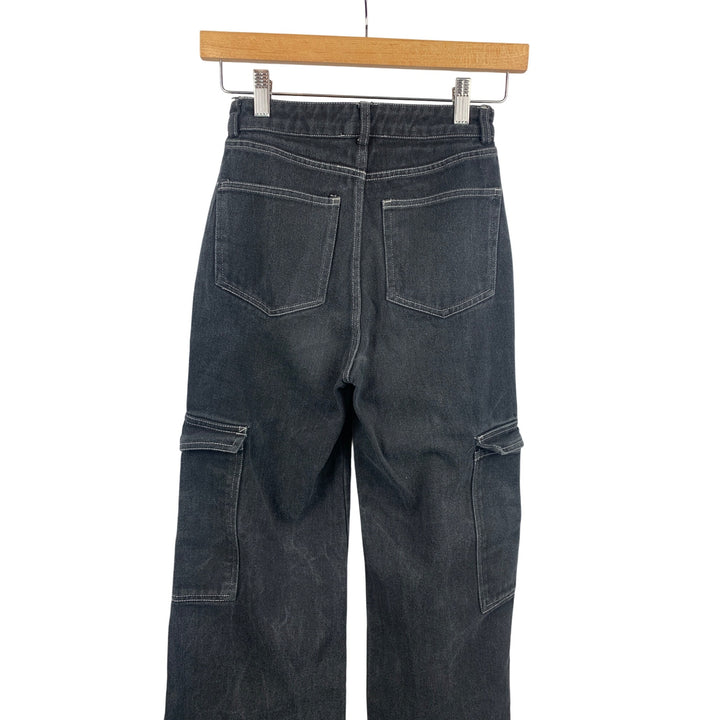 Women’s Altered State Vintage Black Distressed Wide Leg Cargo Jeans Size XS