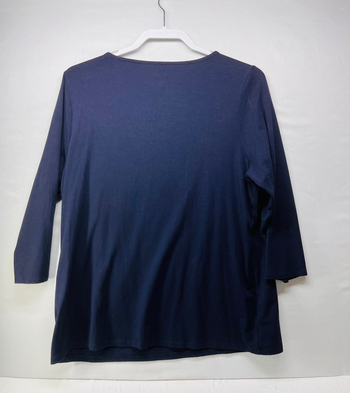 Chico’s Women’s Navy Blue V-Neck T-Shirt 3/4 Sleeve Casual Stretch Top