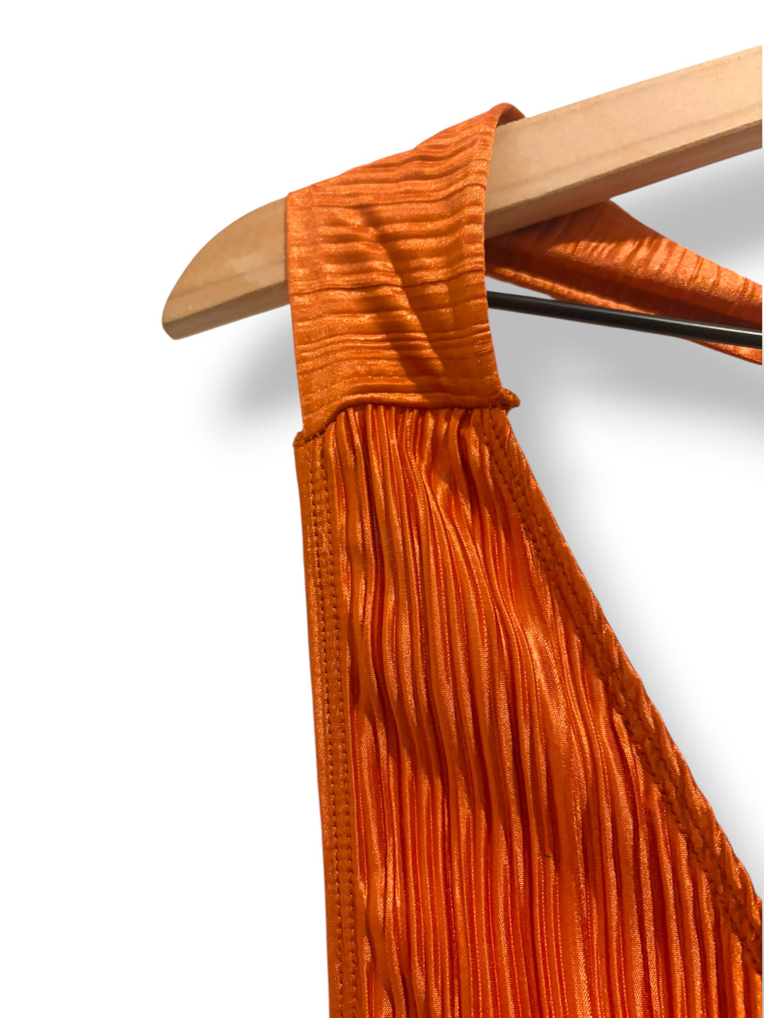 ASOS DESIGN Burnt Orange Pleated Halter Maxi Dress Size L 70s Disco Retro