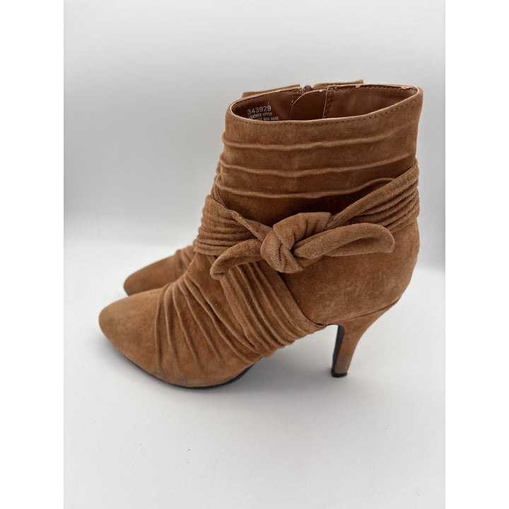 Womens Bijou New York Leather & Man-Made Materials Ankle Boots Size 7.5W Brown Made In China Elegant Ruched Design With Zipper Closure