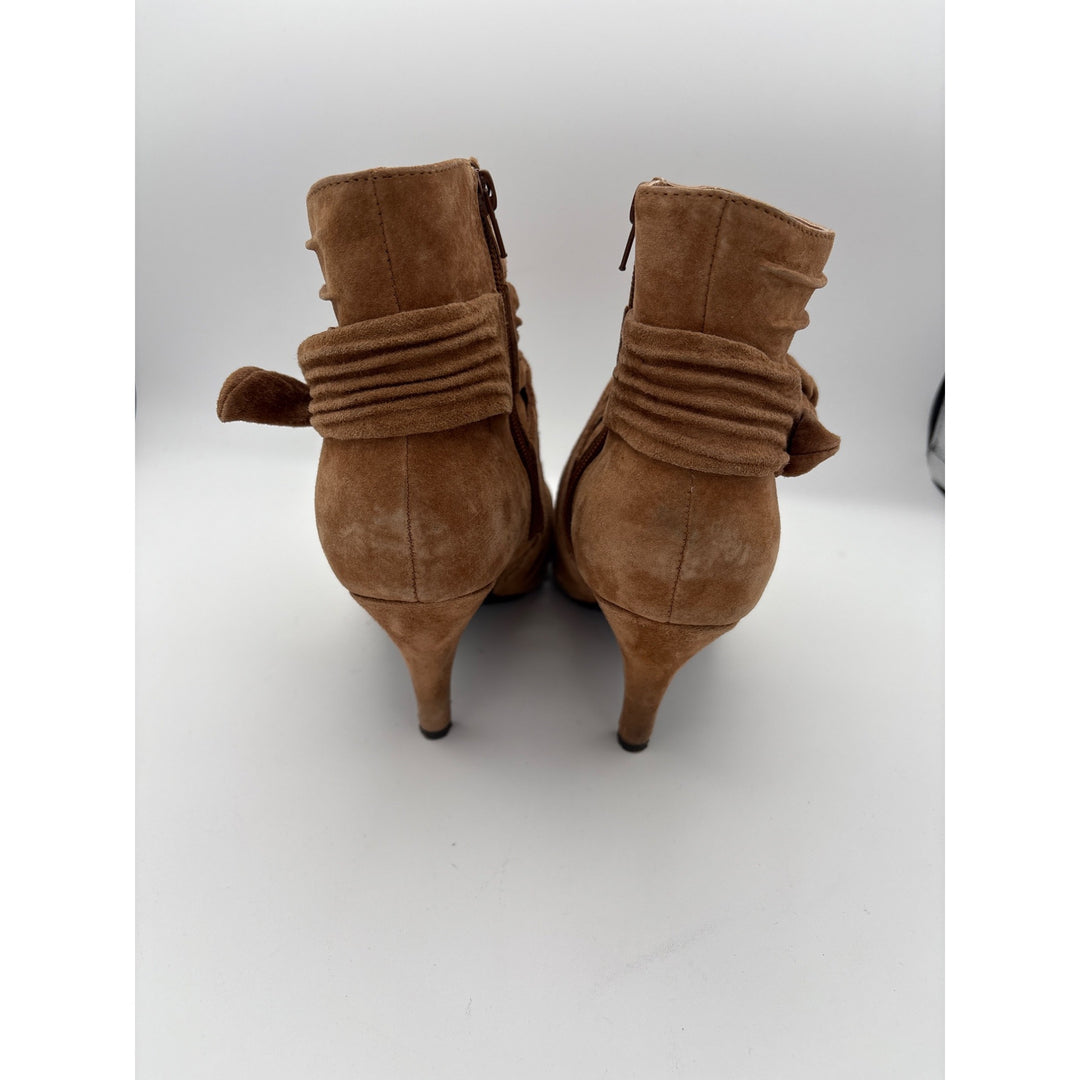 Womens Bijou New York Leather & Man-Made Materials Ankle Boots Size 7.5W Brown Made In China Elegant Ruched Design With Zipper Closure