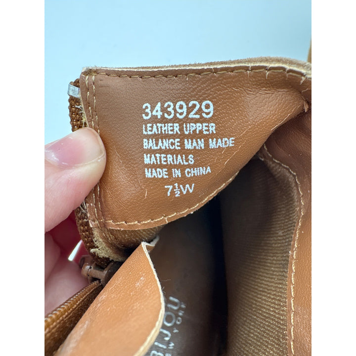 Womens Bijou New York Leather & Man-Made Materials Ankle Boots Size 7.5W Brown Made In China Elegant Ruched Design With Zipper Closure
