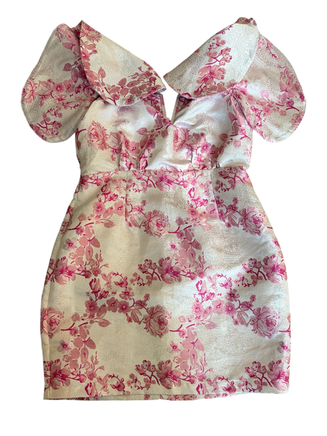 PrettyLittleThing Pink V-Bar Jacquard Expressive Sleeves Mini Bodycon Dress, Size 4